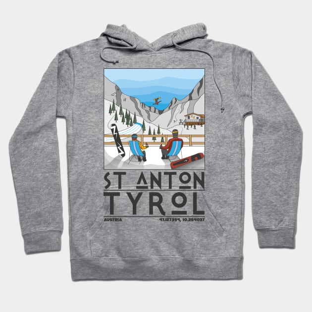 St Anton, Tyrol, Austria Retro Travel Hoodie by JDP Designs